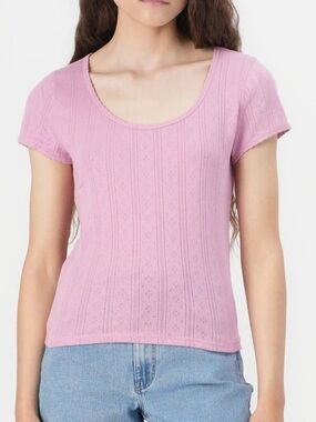 3/$20⚡️ Gap Light Pink Pointelle Short Sleeve Tee T-Shirt Lettuce Edge